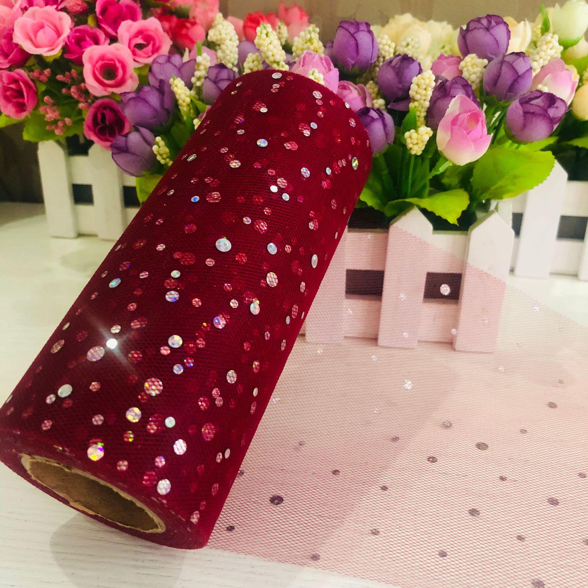 10 Yards Laser Pailletten Tüll Rolle Organza Party Dekoration DIY Tutu Stoff Hochzeit Dekoration Nähen Mesh Organza Tutu Rock Zubehör wein rot