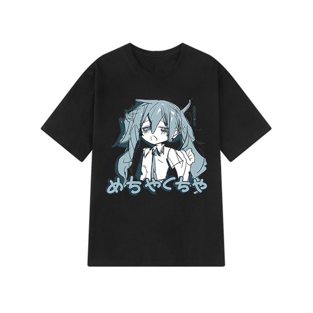 Japanische Y2K Anime Frauen T-shirt Baumwolle lose Streetwear Casual Tees große Größe Kurzarm Hip-Hop Harajuku Tops Frauen Kleidung S schwarz