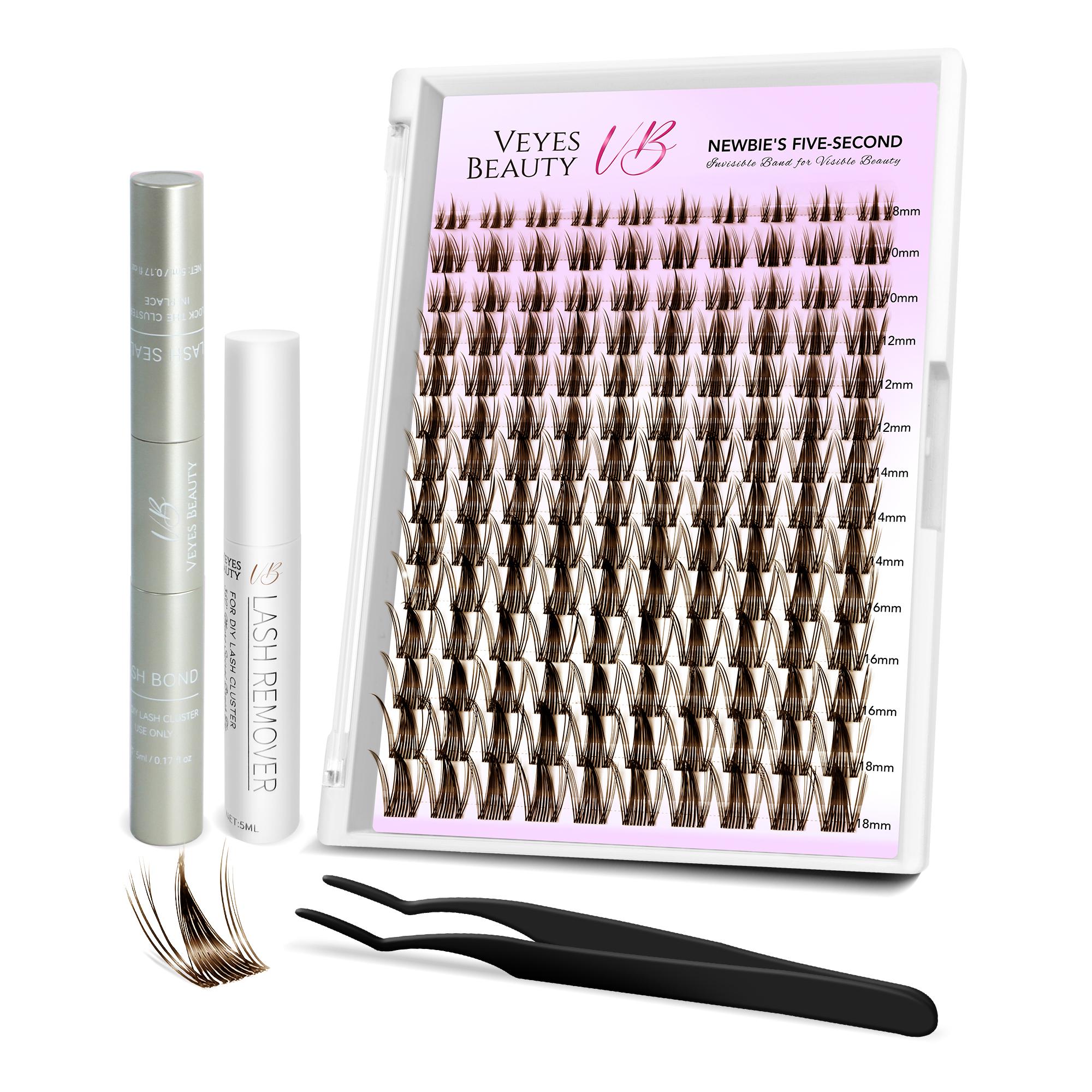 Veyesbeauty Manga Wimpernbüschel, Dramatischer Look, Dynamisches Volumen, Unsichtbares Band, Langanhaltend & Wiederverwendbar, 140 Büschel, 8-18mm Lash Kit braun