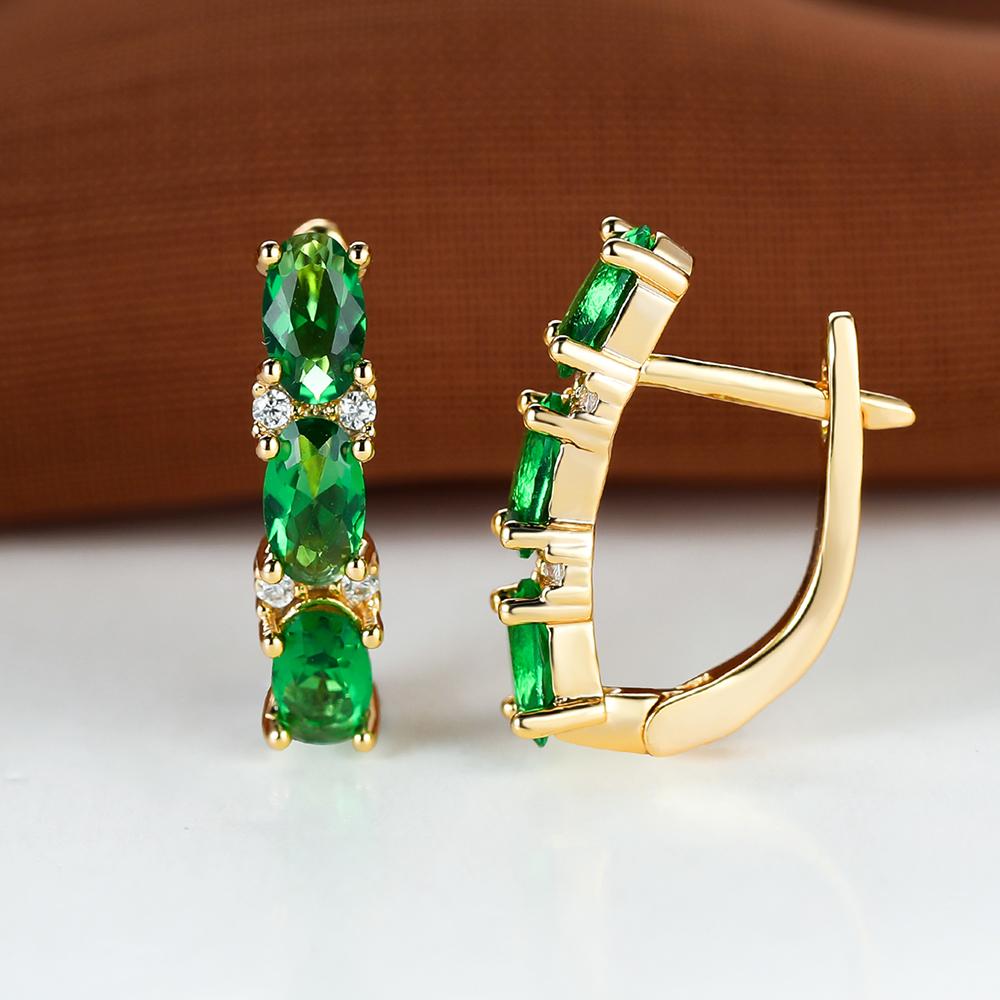 Luxus oval geschliffene grüne Stein Tropfen baumelnde Ohrringe drei Stein Clip Haken Ohrringe Frauen Gold Farbe feines Geschenk Liebe Schmuck tägliche Party Ohrringe grün