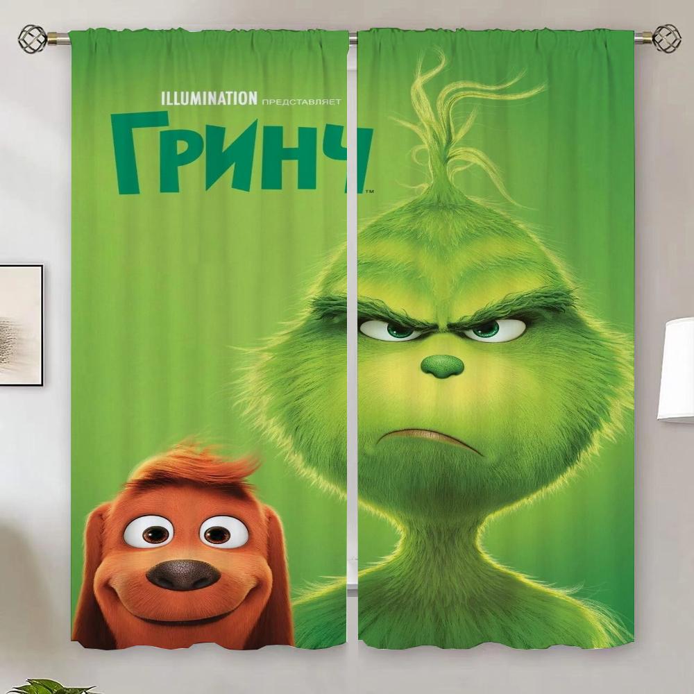 The-Grinch Wohnzimmervorhänge für Türen Schlafzimmer Verdunkelungsvorhänge Salon 2 Stück Tentakel-Abdeckung Vorhang Raffhalter Rollos Jalousien W96xH213cmx2pcs-CL