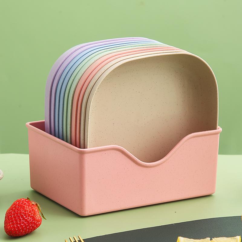 10-teiliges Tellerset mit 1 Halter, tragbares Speisetellerset für Snacks, Desserts, Süßigkeiten bunt