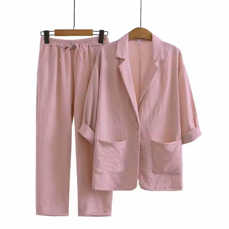 Herbst- und Winteranzüge für Damen, Jacken und Hosen aus Baumwolle und Leinen, auch wenn die Taschen locker sind, immer noch lässige Kleidung XXXXXL rosa