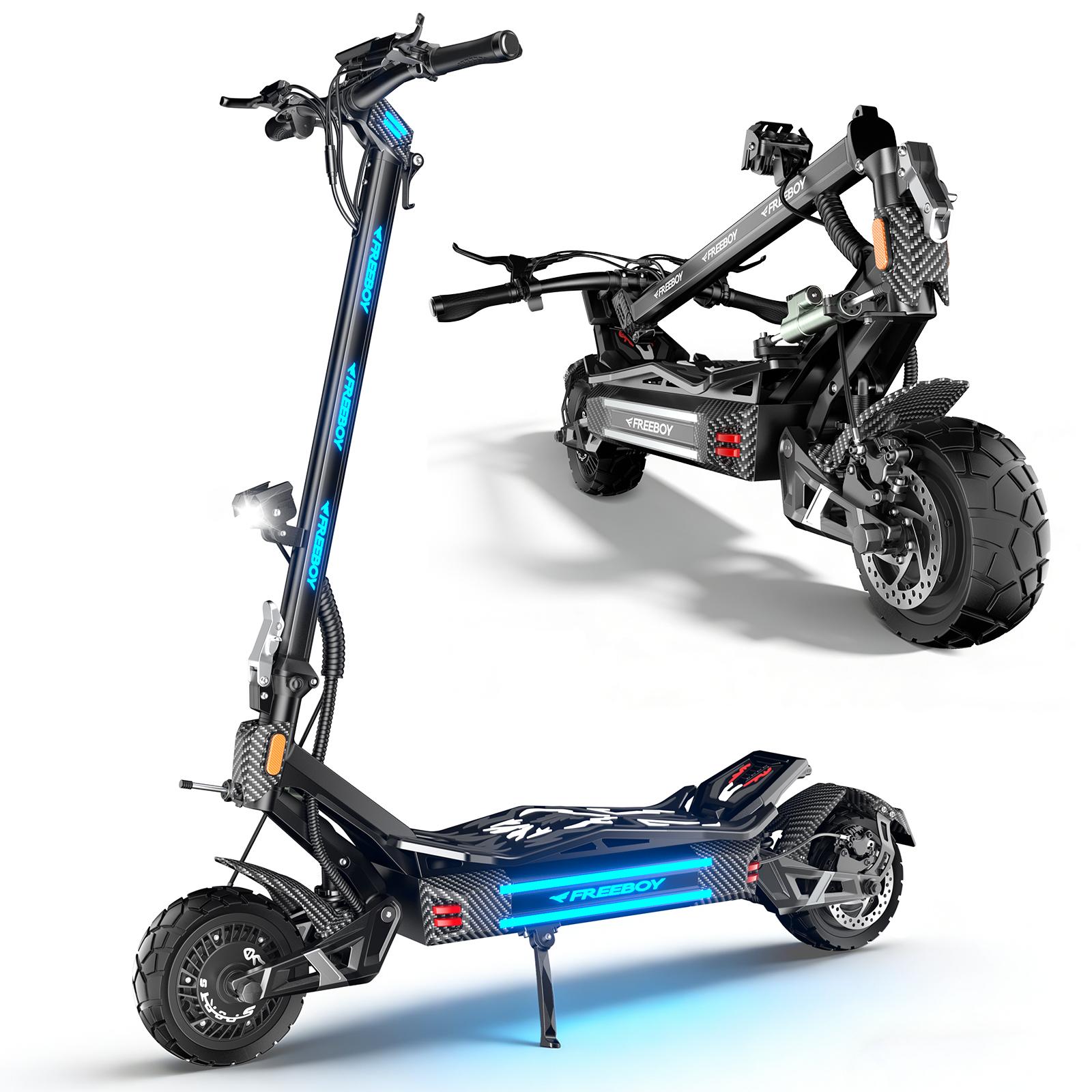 FREEBOY H16 Elektroroller 60V 30Ah Akku mit hoher Kapazität 3000W Starker Motor 11 Zoll Geländereifen All-Terrain Faltbarer E-Scooter für Erwachsene schwarz