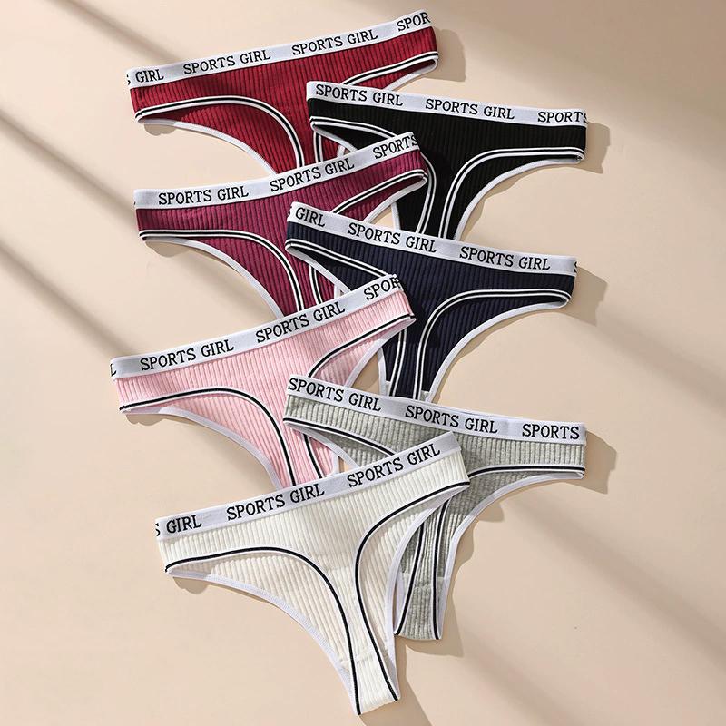 7 Stück Damen Strings Hüfttief Slips Sexy Unterwäsche Sport Mädchen Slips Baumwolle G-String Atmungsaktive Damen Slips Weibliche Lingerie L bunt