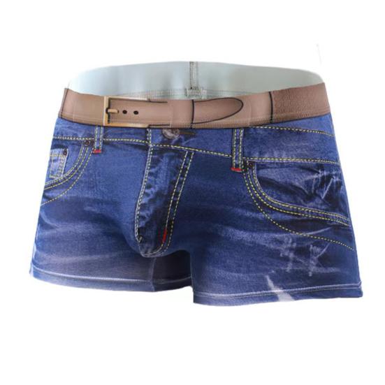 Herren-Boxershorts im Jeans-Imitat, 3D-bedruckte Boxershorts, mittelhoher elastischer Bund, beidseitige Verstärkung L königsblau