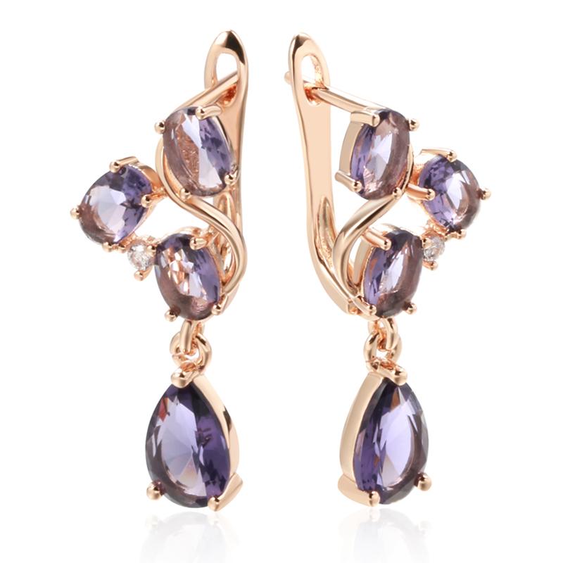 Geometrische lila Zirkon vergoldete Ohrringe für Frauen klassischer Schmuck elegante Ohrringe violett