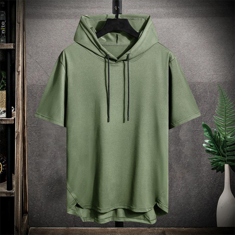 Herren Sommer Große Größe Atmungsaktives Kapuzen-T-Shirt Kühles und bequemes Kurzarm-Oberteil Große Größe Lose Kapuzen-Oberteile L grün