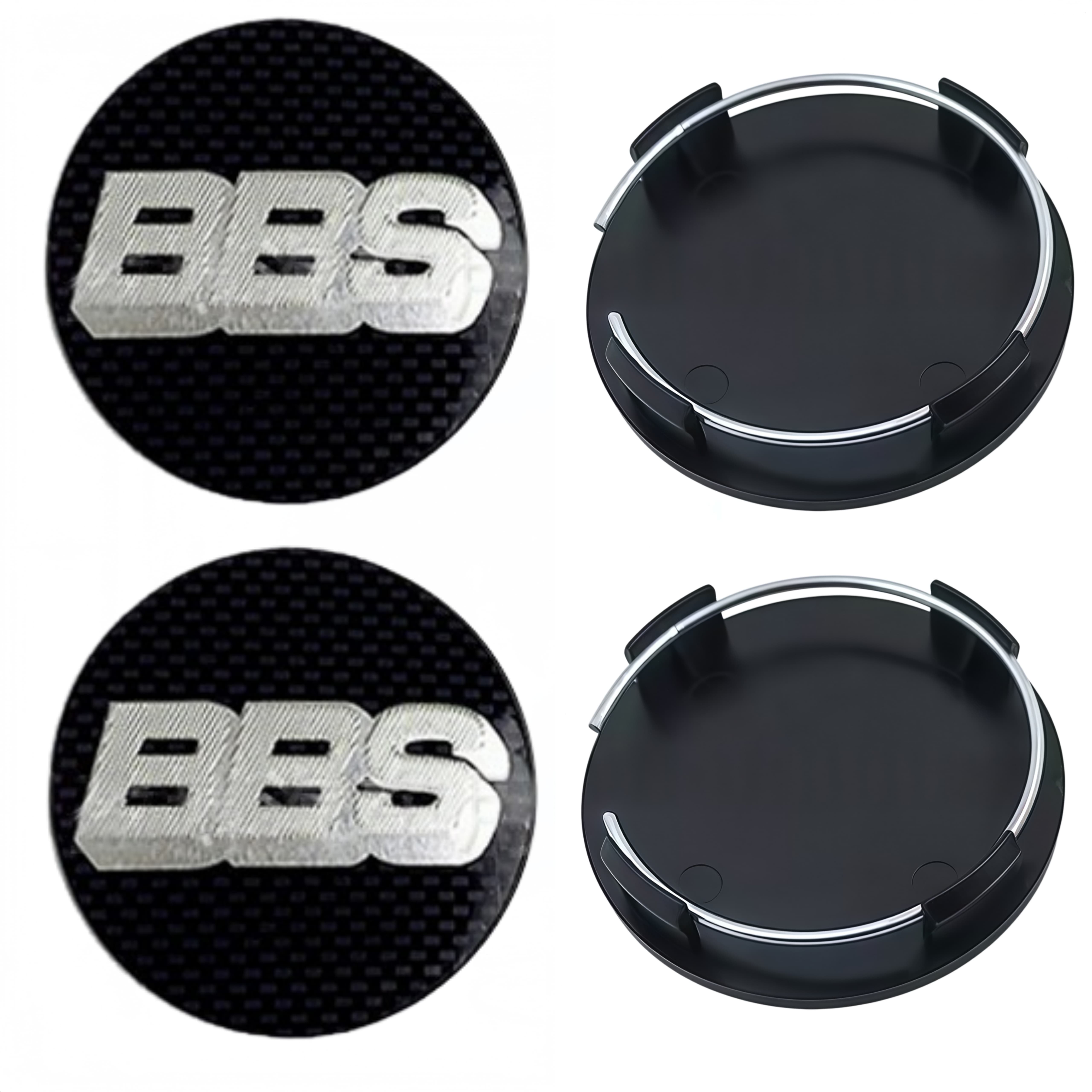 4 Stück 65mm BBS Logo Emblem Plakette Auto Radnabendeckel Räder Radkappen Auto Nabenfelgenabdeckung Ersatz Auto Zubehör Grid Black Silver schwarz