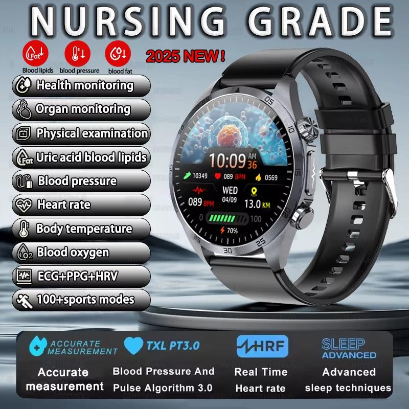 2025 Neue Pulstherapie Smartwatch EKG Harnsäure Blutsauerstoff Herzfrequenz BP CES Schlafgesundheitsmonitor Herren Smartwatch für HUAWEI Black-Silicone