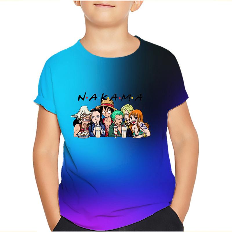 One Piece Luffy T-Shirt Four Emperors Kurzarm Zoro Sanji Chopper Ace Law Tee Kinderkleidung Modekostüme für Kinder Top 160 grün