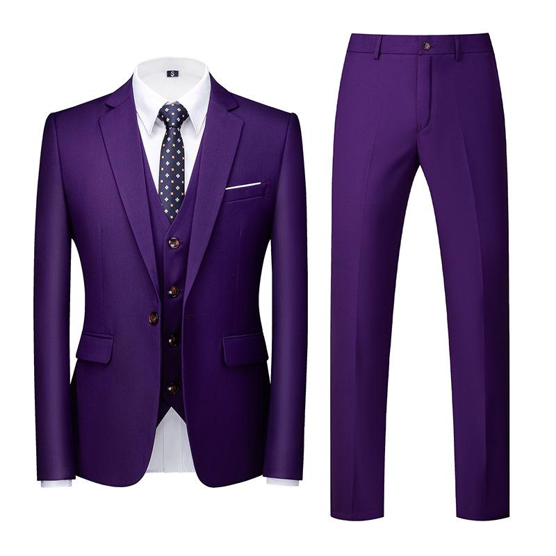 Formeller Anzug, 3-teiliges Set, Anzug für Herren, Business, Büro, Hochzeit, Party, Anzug, Blazer + Hose + Weste XXXL violett