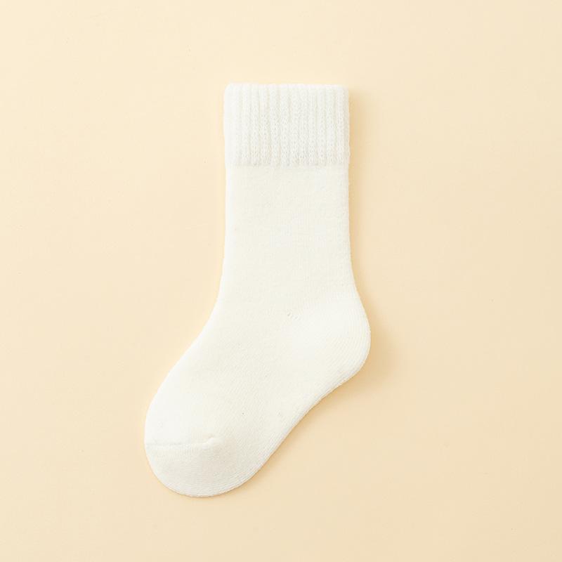 Kinder Wollsocken Kinder Jungen Mädchen Weiche Thermostrümpfe für Baby Mode Einfarbig Kinder Herbst Winter Kaschmir Plüschsocken L (9-12 Year) weiß