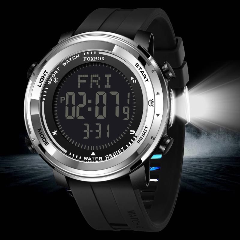 FOXBOX Outdoor Sport Herrenuhr Mode Silikon Wasserdicht Digitale Armbanduhren für Herren Lässig Militär Chronograph silber/schwarz