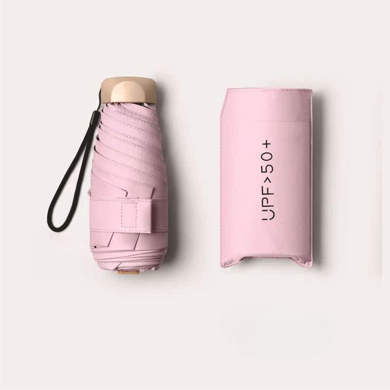 Mini-Sonnenschirm für den Außenbereich, UV-Schutz, ultraleicht, faltbar, fünffach faltbar, Sonnenschirm rosa