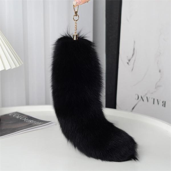 40cm Plüschfuchs-Schwanz Schlüsselanhänger Taschenanhänger Niedlicher Pelz Waschbär-Schwanz Schlüsselanhänger Tier-Schwanz Schlüsselanhänger Anhänger Pompons Schlüsselanhänger Taschendekoration gray