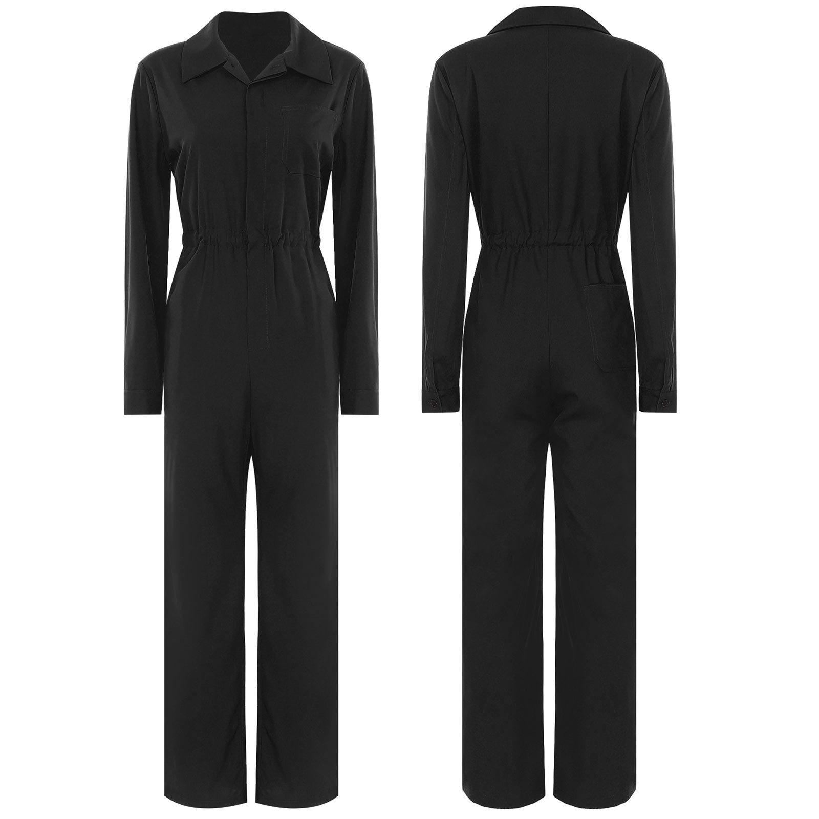 Damen Langarm Overall Mechaniker Uniform Arbeitskleidung Kesselanzug Overalls Lockere Passform Jumpsuit Romper S schwarz