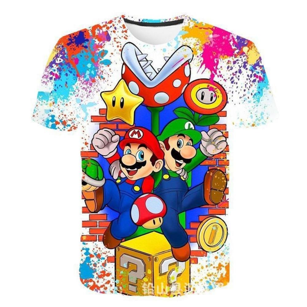 Neues Mario Kurzarm 3D-Druck Eltern-Kind T-Shirt Anime Cartoon Kurzarm Rundhals Sommer Kinderbekleidung 110