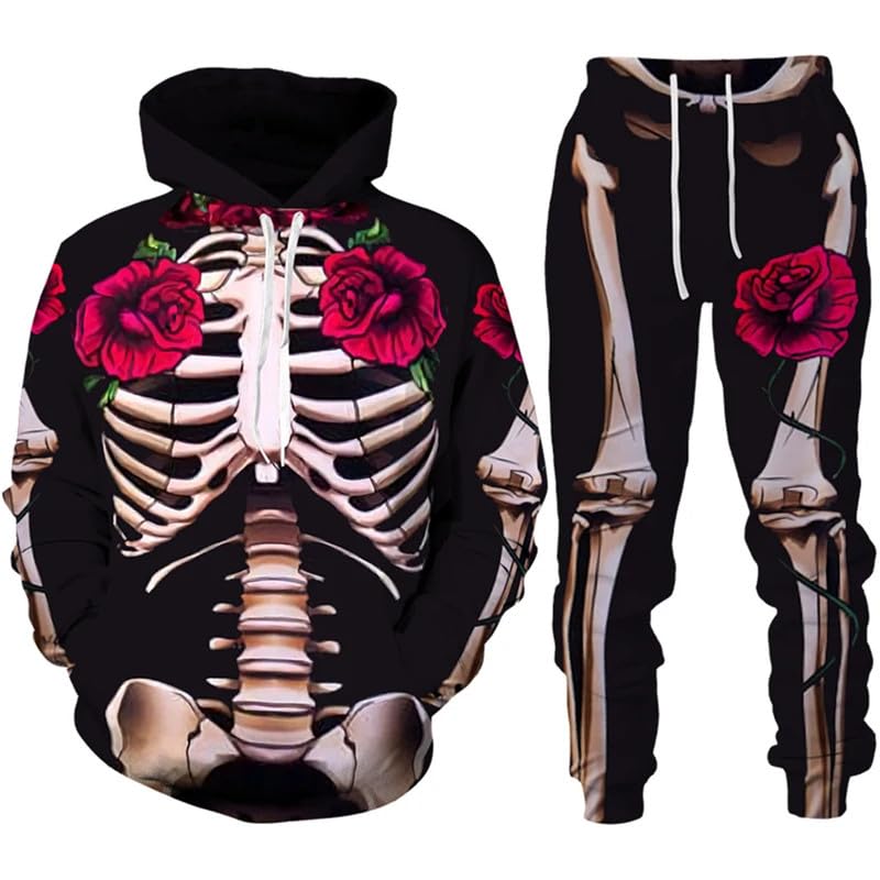 Halloween Hoodie Hose Sets Horror Skelett 3D Gedruckt Herren Freizeit Sweatshirts Jogginghosen Zweiteilige Anzüge Mann Trainingsanzug Kleidung M gray