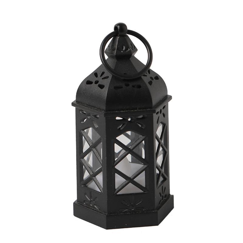 1PC Retro Desktop Lampe Atmosphäre Dekoration Kreative Geschenk Sechseckige Wind Lampe Kerze Lampe Led Wind Lampe Tragbare Kleine Pferd Lampe schwarz