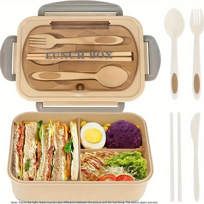 1 Stück 33,81 Unzen Lunchbox mit Geschirr für Büroangestellte, quadratisch unterteilte Mikrowellen-Bento-Box, auslaufsicherer Lebensmittelbehälter für Schulbedarf khaki