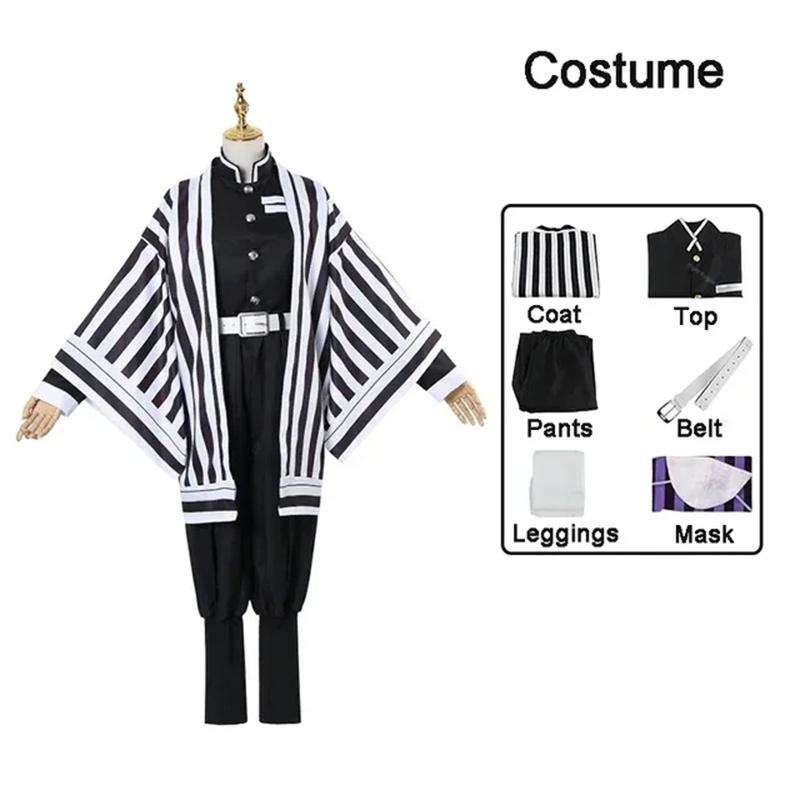 Anime Dämon Slayer Kimetsu Keine Yaiba Iguro Obanai Haori Kimono Cosplay Kostüm Perücke Schlange Requisiten Weiß Halloween Kostüm 140(child size) dargestellt