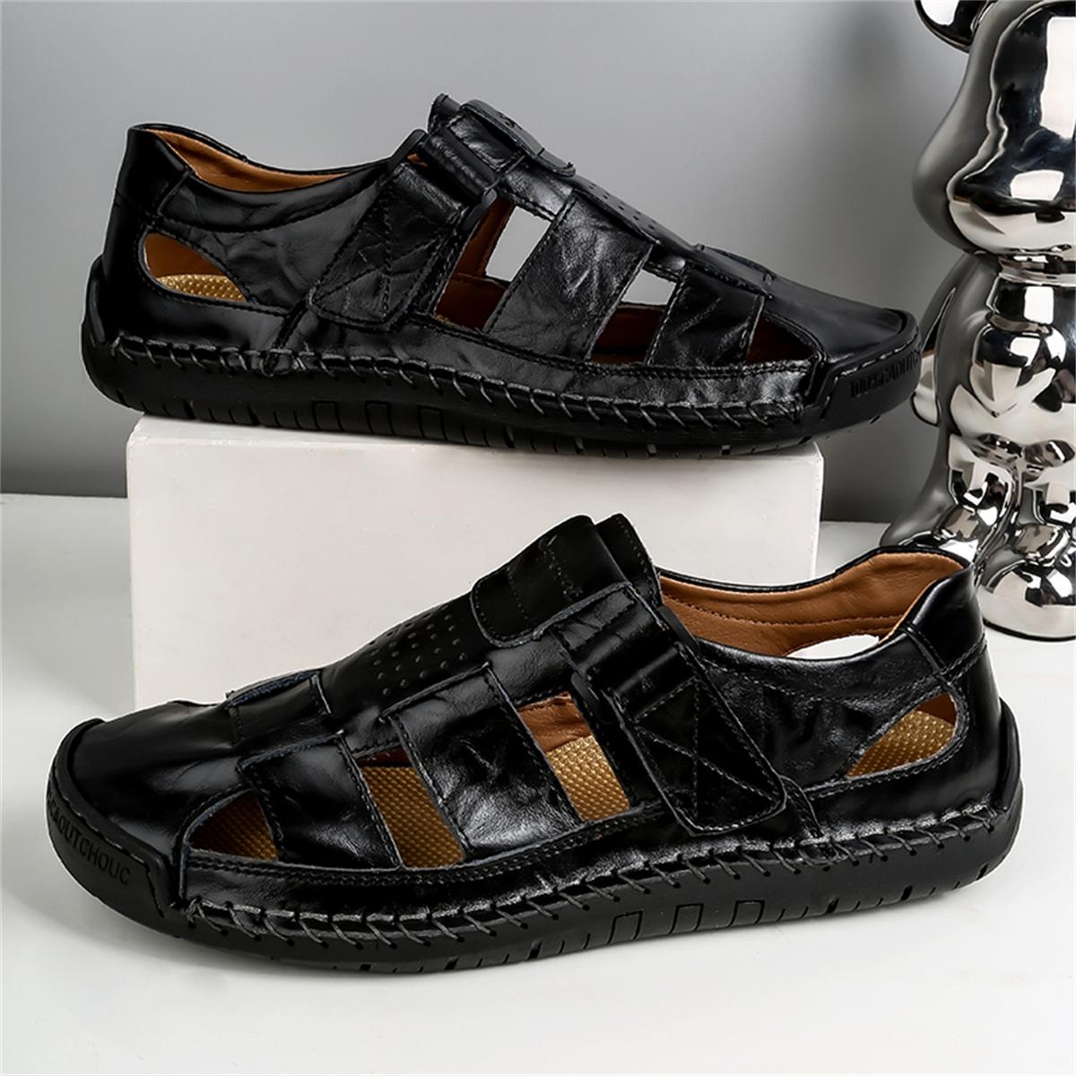 TUINANLE Sommerschuhe Herren Sandalen Leder Rutschfeste Sandalen Männliches Schuhwerk Strandschuhe 44 schwarz