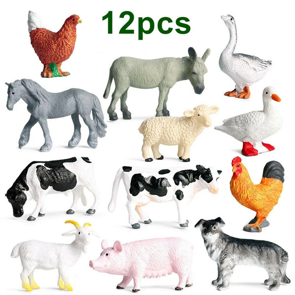 12 Stück kleine Bauernhoftiere Figuren Bundle realistische Kühe Kinderspielzeug Modell Spielset