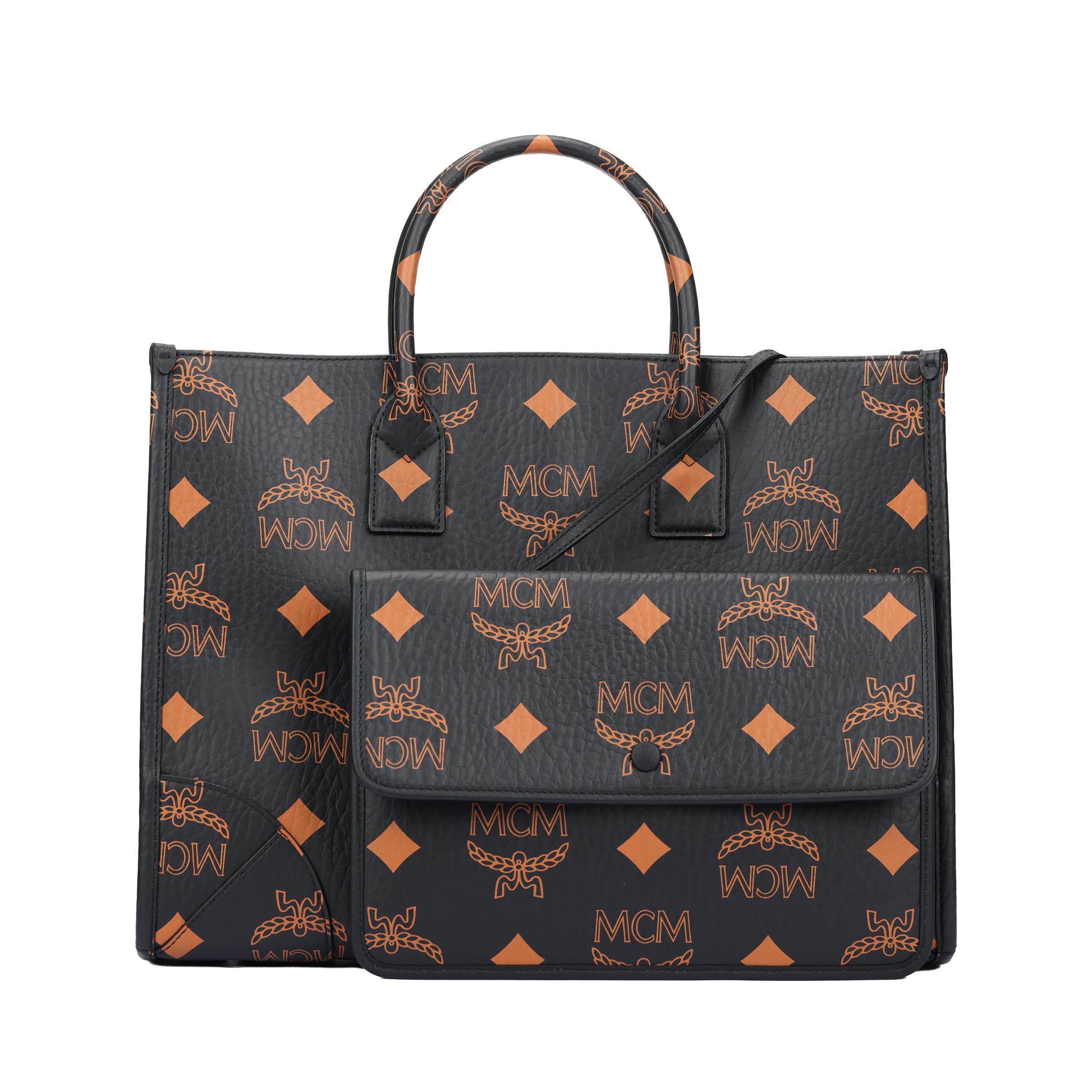 MCM München Visetos Maxi-Logo-Design Napa-Leder-Tragetasche Große Damen-Handtaschen Schwarz MWTDABO02BK001 Basic Set (Bag+Dust Bag)