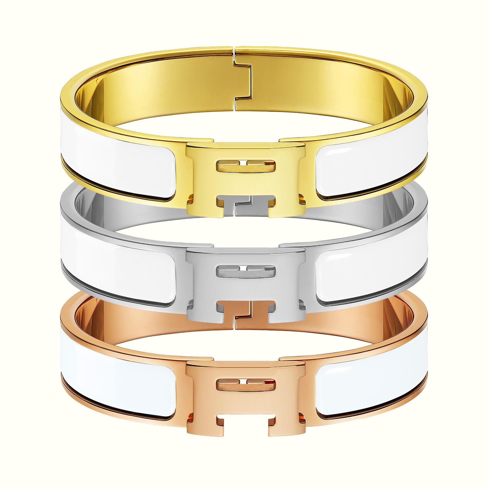 Klassisches H-Buchstaben-Armband, Emaille-Armband in verschiedenen Farben, 18k-Armband 2025 Inner diameter 17CM gold