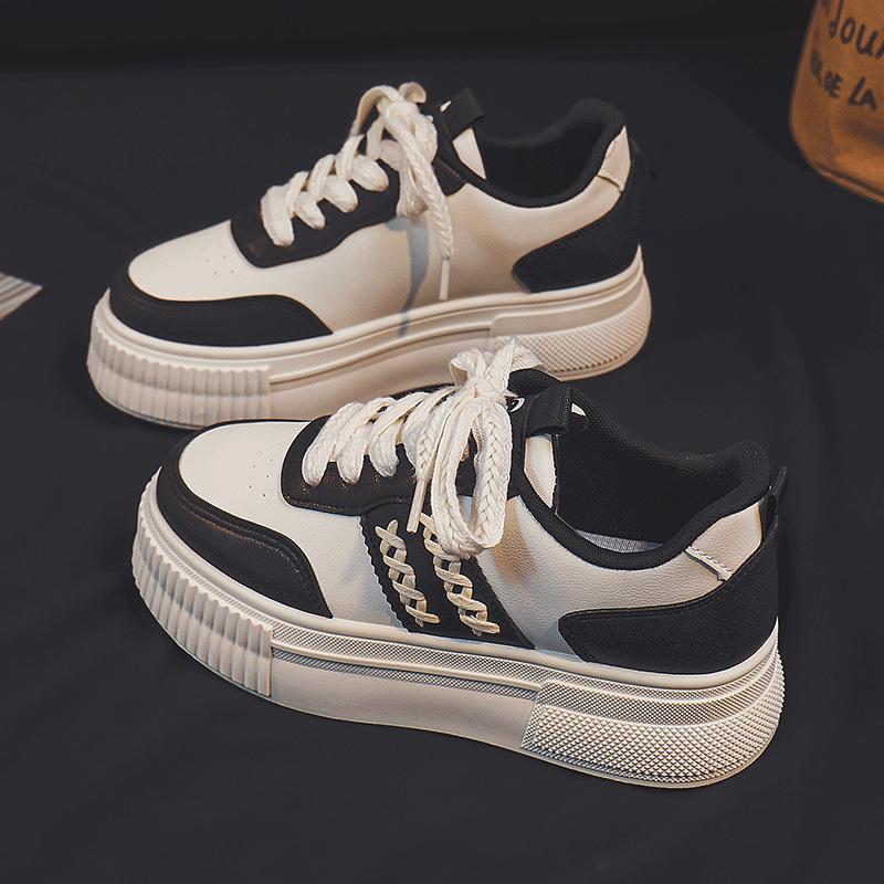 Plateau Weiße Schuhe Damen Frühling und Herbst Neu Rutschfeste Weiche Sohle Damen Atmungsaktive Schuhe mit Rock Höhenerhöhende Board Schuhe 40