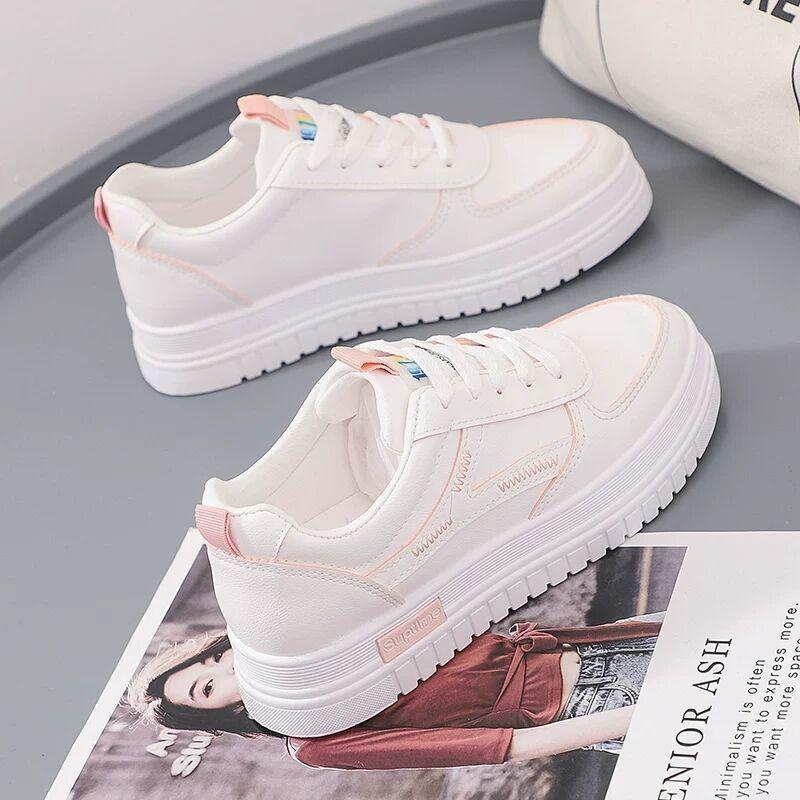Damen Freizeitschuhe 2025Neuer Frühlingstrend Atmungsaktive Laufschuhe Rutschfeste Plateau-Laufschuhe Schnür-Sneaker Tenis De Mujer 37 rosa