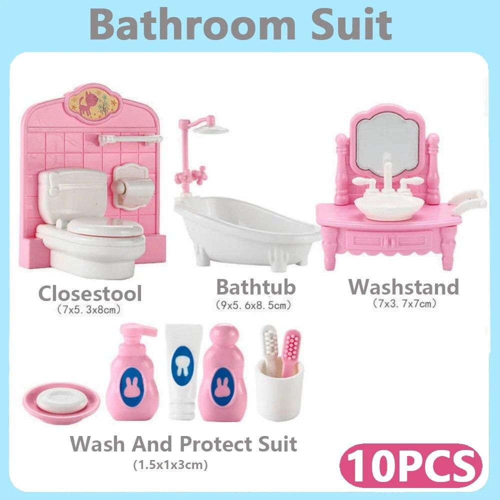 Heißer Verkauf Niedlich Kawaii Rosa 10 Artikel/Los Miniatur Puppenhaus Möbel Zubehör Kinderspielzeug Küche Kochsachen Für Mädchen Geschenke