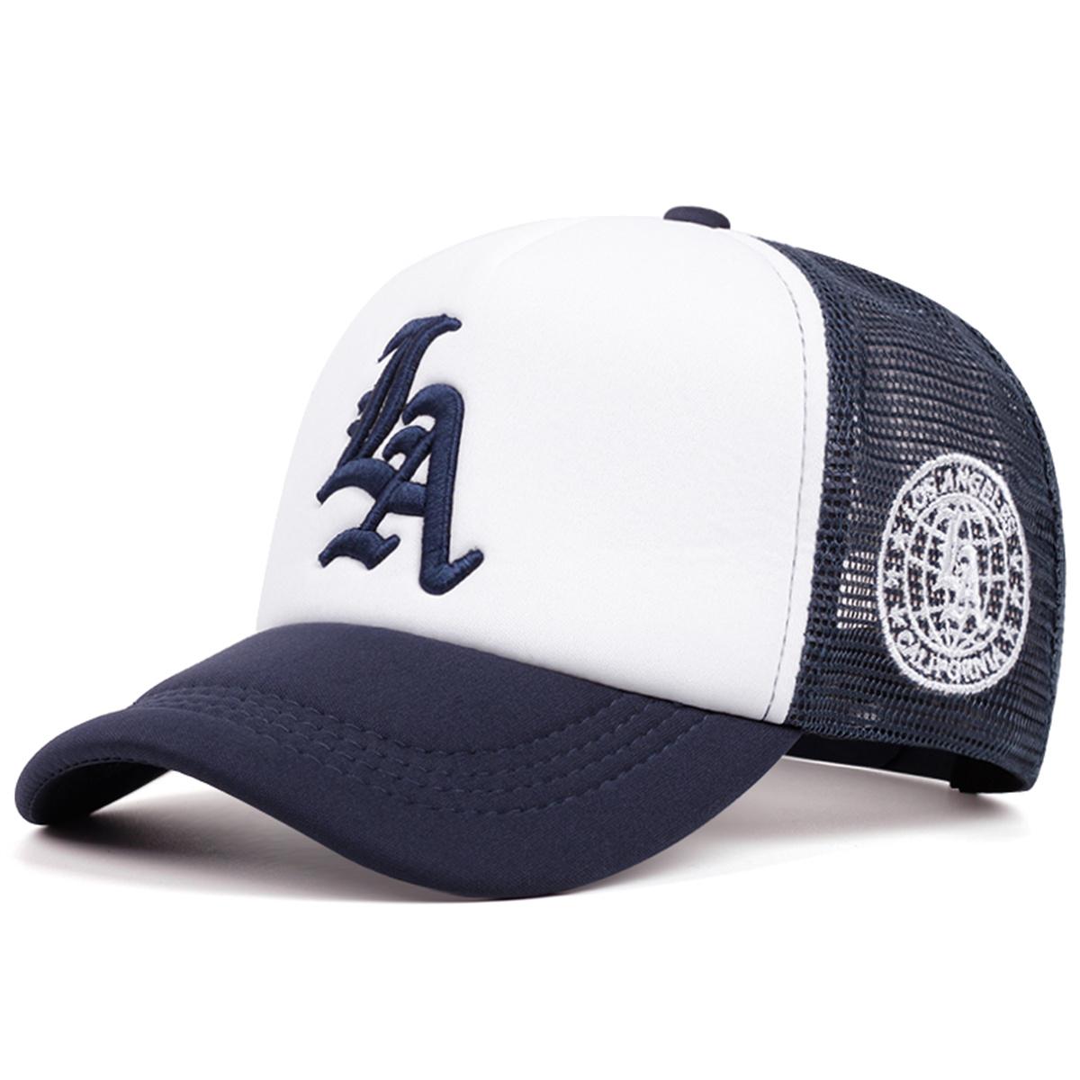 2024 Neue Herrenmode Hip Hop Baseballkappe LA Erd-Muster Netz Trucker-Hut Unisex Sommer Snapback-Kappe Flacher Schirm Skateboard navy blau
