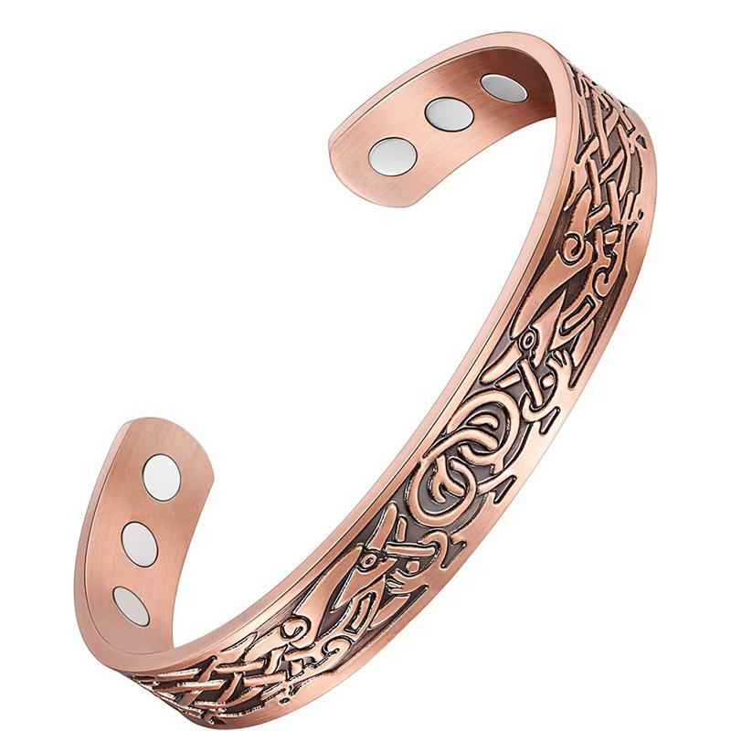 Vintage-Armband aus Zinklegierung, rotes Kupfer, magnetisches Armband, rotes Kupfer-Armband, magnetische Energie, verstellbares Öffnungsarmband für Herren bronze