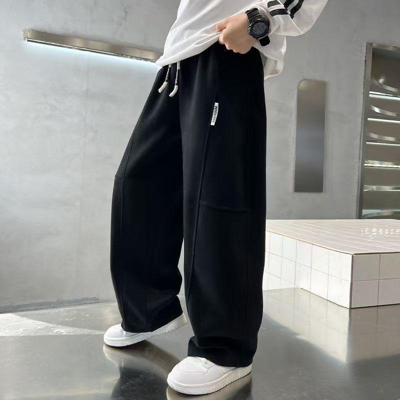 Frühling 5-14J Kinder Weite Jogginghosen Teenager Jungen Sporthosen Streetwear Mode Lockere Hosen Kinder Elastische Bundhosen 130cm schwarz