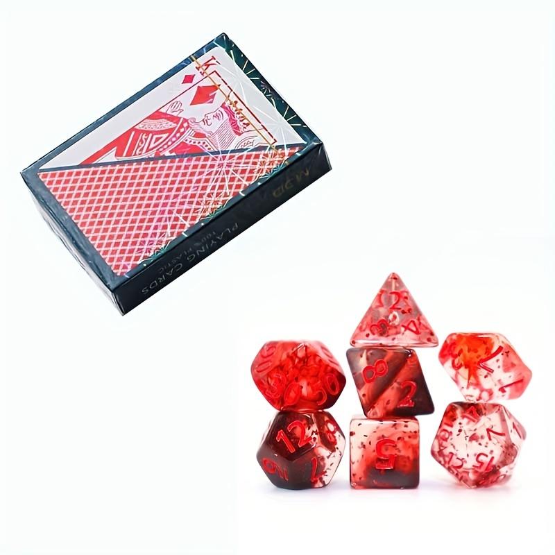 7 Würfel und ein Satz Spielkarten, transparente Blitzpunkt-Mehrseitenwürfel, wasserdichtes Spielpoker aus Kunststoff, Gelegenheitsset für Brettspiele B