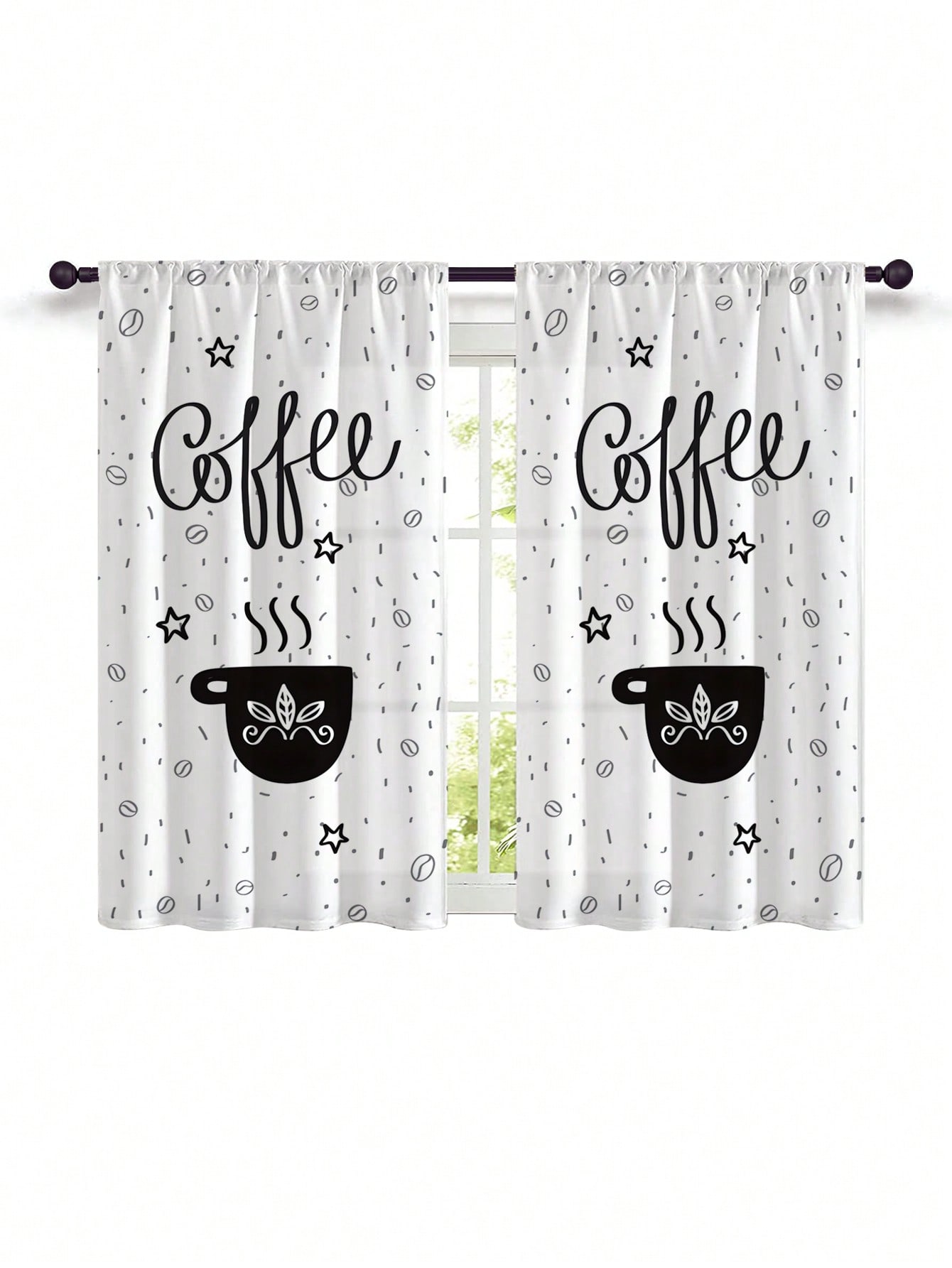 2 Stück Küchenutensilien Druck Dekorationsstange Kleine Gardine Küchengardine zur Dekoration von Schlafzimmern Arbeitszimmer Cafés und Wohnzimmern 70x100cm 27.5x42inch weiß