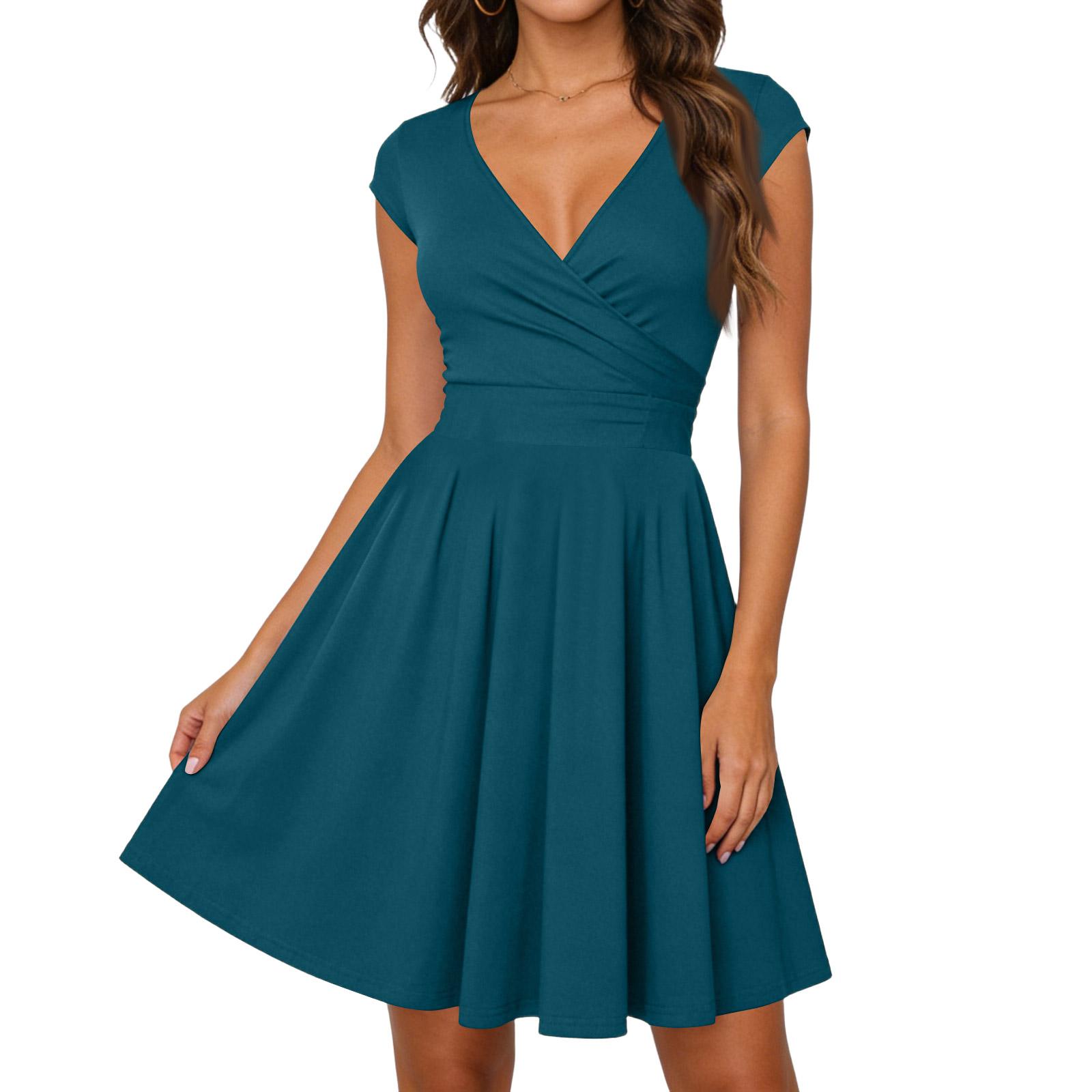 Kurzarm V-Ausschnitt Fit and Flare Sommerkleider für Damen Frühlingskleider für Damen Sommerkleider Boho Kleider für Damen 2026 L grün