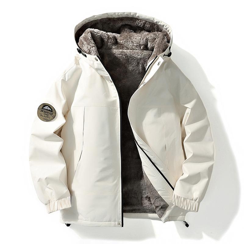 Baumwolljacke Herrenmantel Arbeitskleidung Kapuze Herbst und Winter mit dickem Samtclip XXL weiß