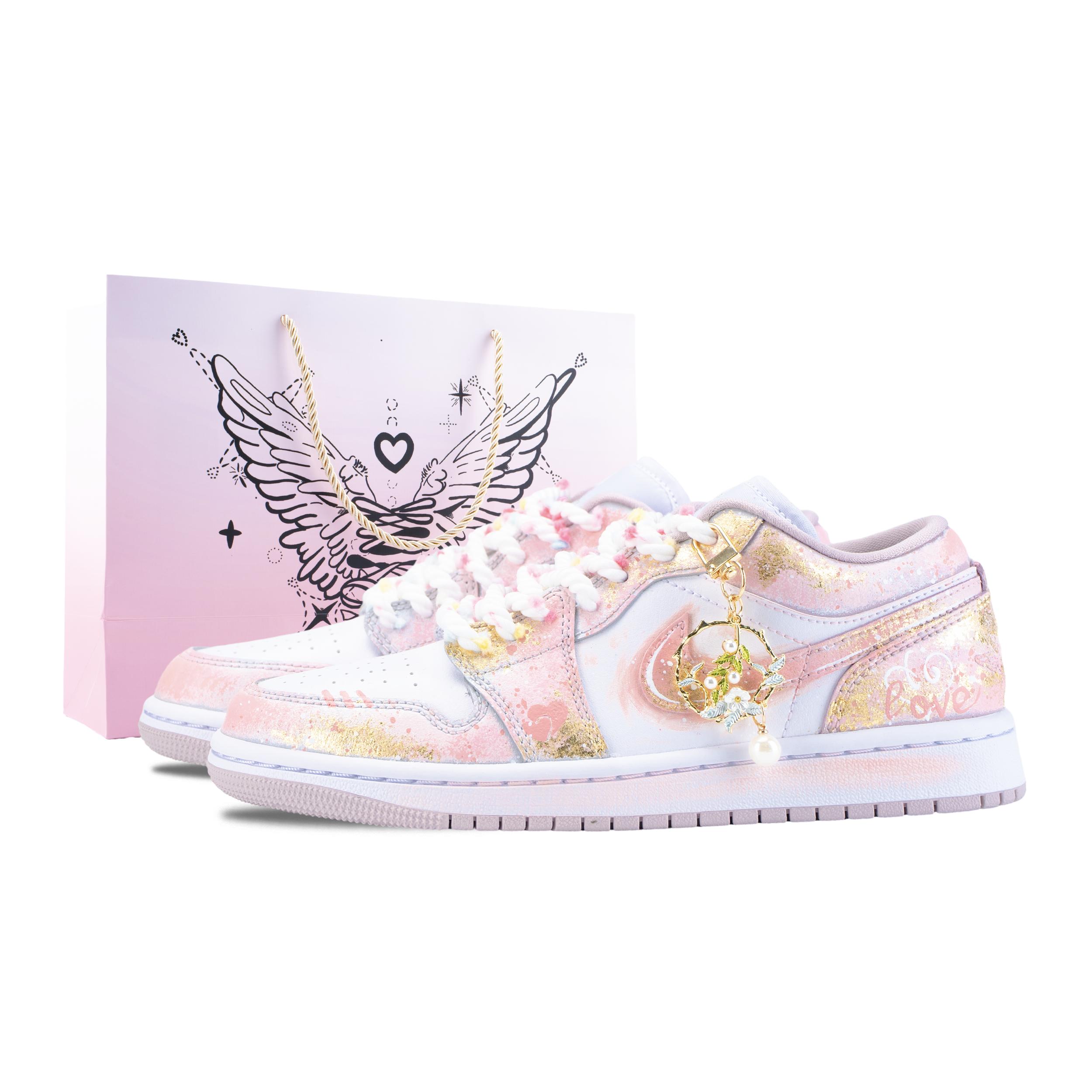 Jordan Air Jordan 1 Goldener Lorbeerzweig Low-Top Skateboard-Schuhe Damen Pink Gold DC0774-606(Team836-) 42.5