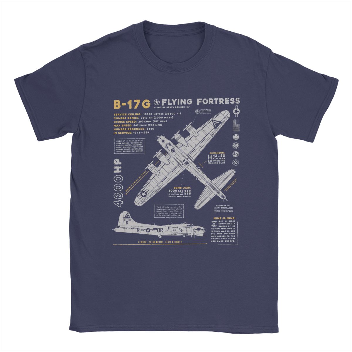Herren T-Shirts B-17 Flying Fortress Humor Baumwoll-Tees Jagdflugzeug Flugzeug Flugzeug T-Shirt Tops 4XL 5XL M navy blau