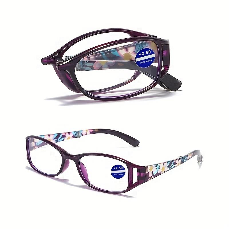 1 Stück Mode Druck Blume Blaulichtblockierende Faltbare Lesebrille für Damen Tragbar Mit Aufbewahrungsbox +3.0 violett