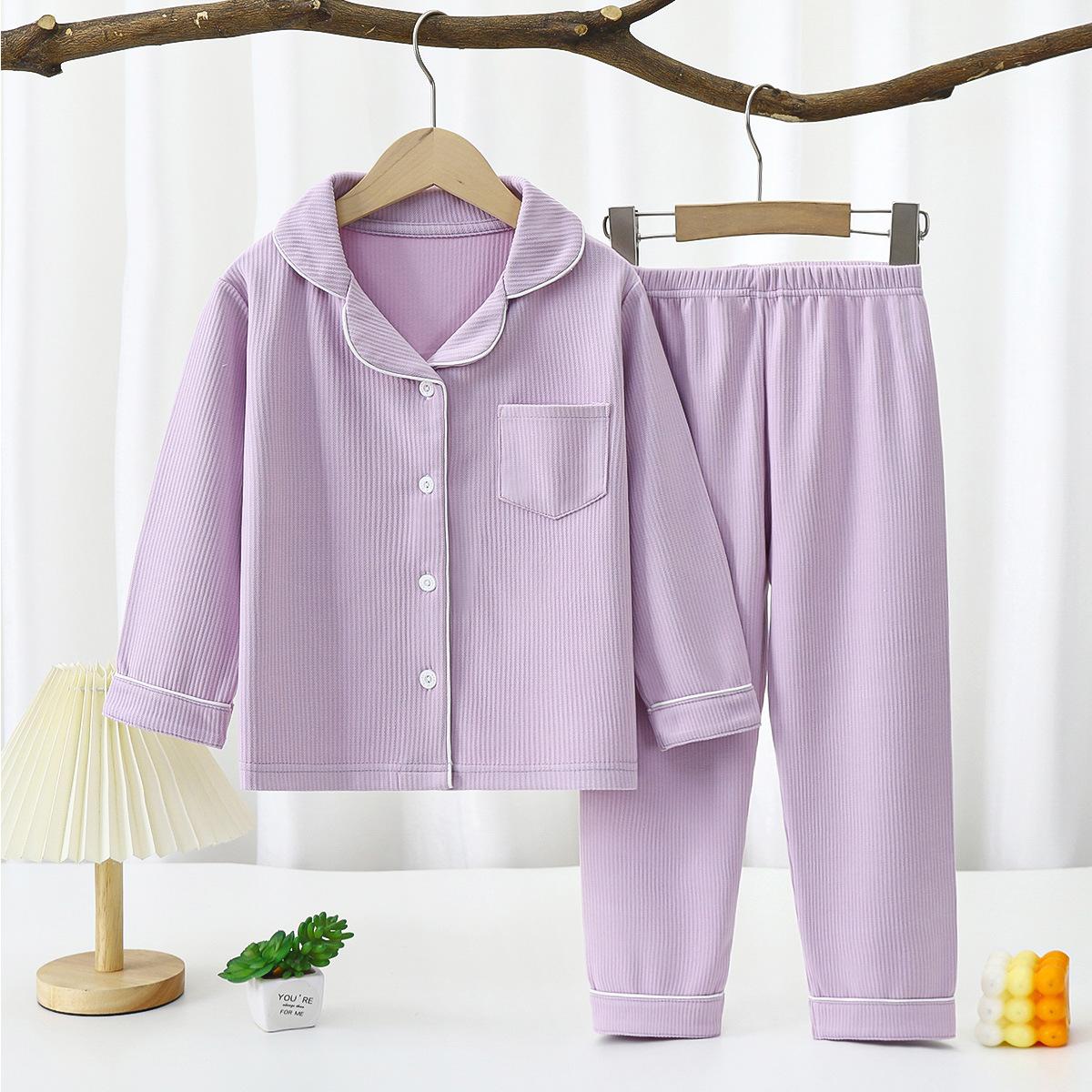 Kleinkind Baby Kinder Unisex Casual Pyjama Anzug Junge Langarm Fronttasche Revers Tops + Lange Hosen Mädchen Pyjama Sets 1-16 Jahre 180 violett