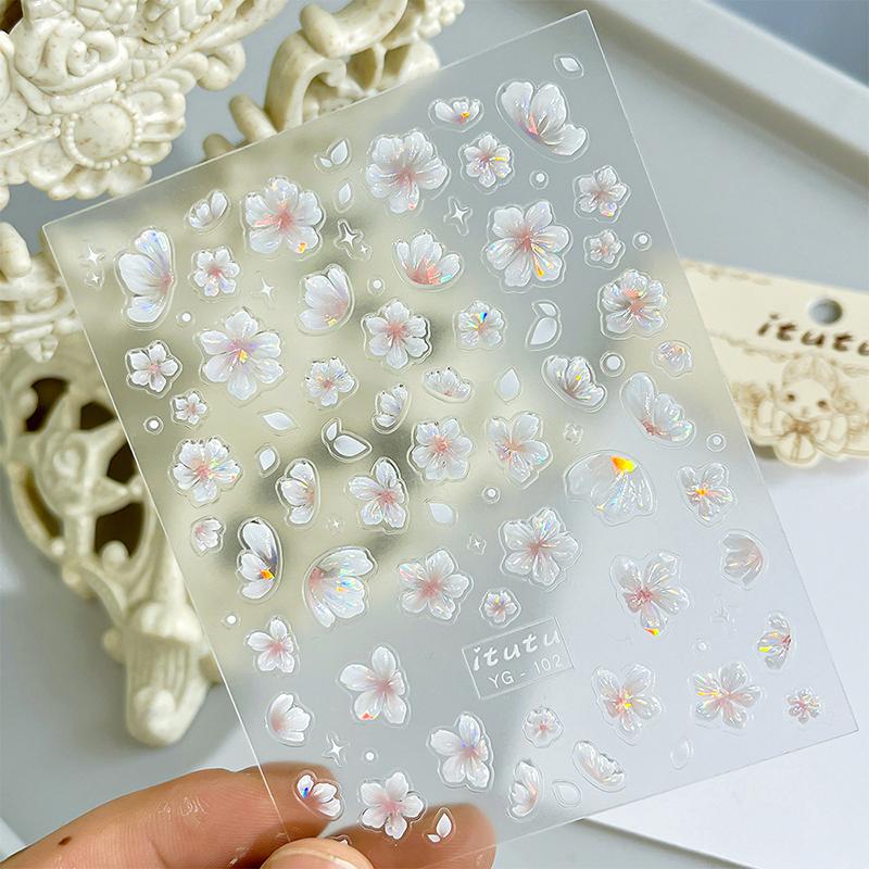 5D-Nagelkunst-Aufkleber mit Blumen-Cartoon, selbstklebend, süße 5D-Reliefs, Blumen-Kaninchen-Muster, Maniküre-Schieberegler, Dekorationsaufkleber