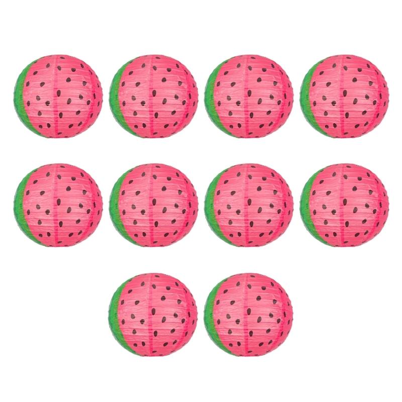 10 Stück Wassermelonen-Anhänger-Laternen für Innen-/Außen dekoration Hängendes Zubehör Papier-Servietten-Poms Blumen-Zubehör rosa