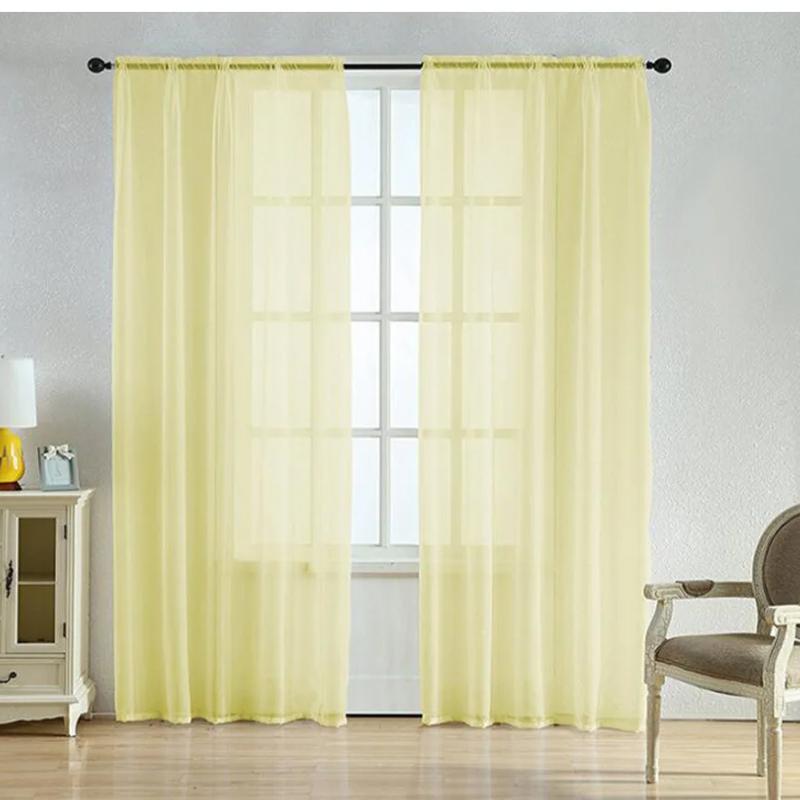 Massive Tüllvorhänge im europäischen Stil für Wohnzimmer, Schlafzimmer, moderner transparenter Vorhang, mehrfarbig, durchsichtige Vorhänge, Heimdekoration W100xL200CM 1pcs gelb