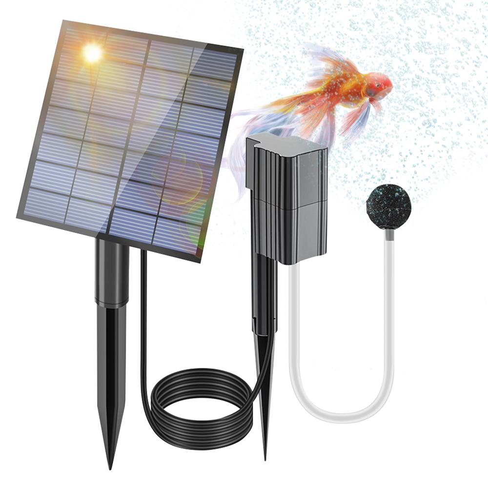 Solar Teich Belüfter 2,5 W/7V Luftpumpe Oxygenator 0,6 L/min Solar Pumpe für Teich mit 1 Blase Stein und schwarz
