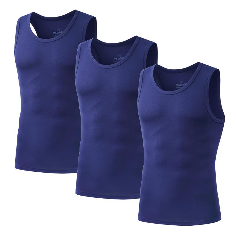 3 Stück/Packung Einfarbig Herren Tanktop Ärmellose Unterhemden Herren Weste Fitnessstudio T-Shirt Hohe Qualität Bambusfaser Herren Singlets Sport XXXL dunkelblaue
