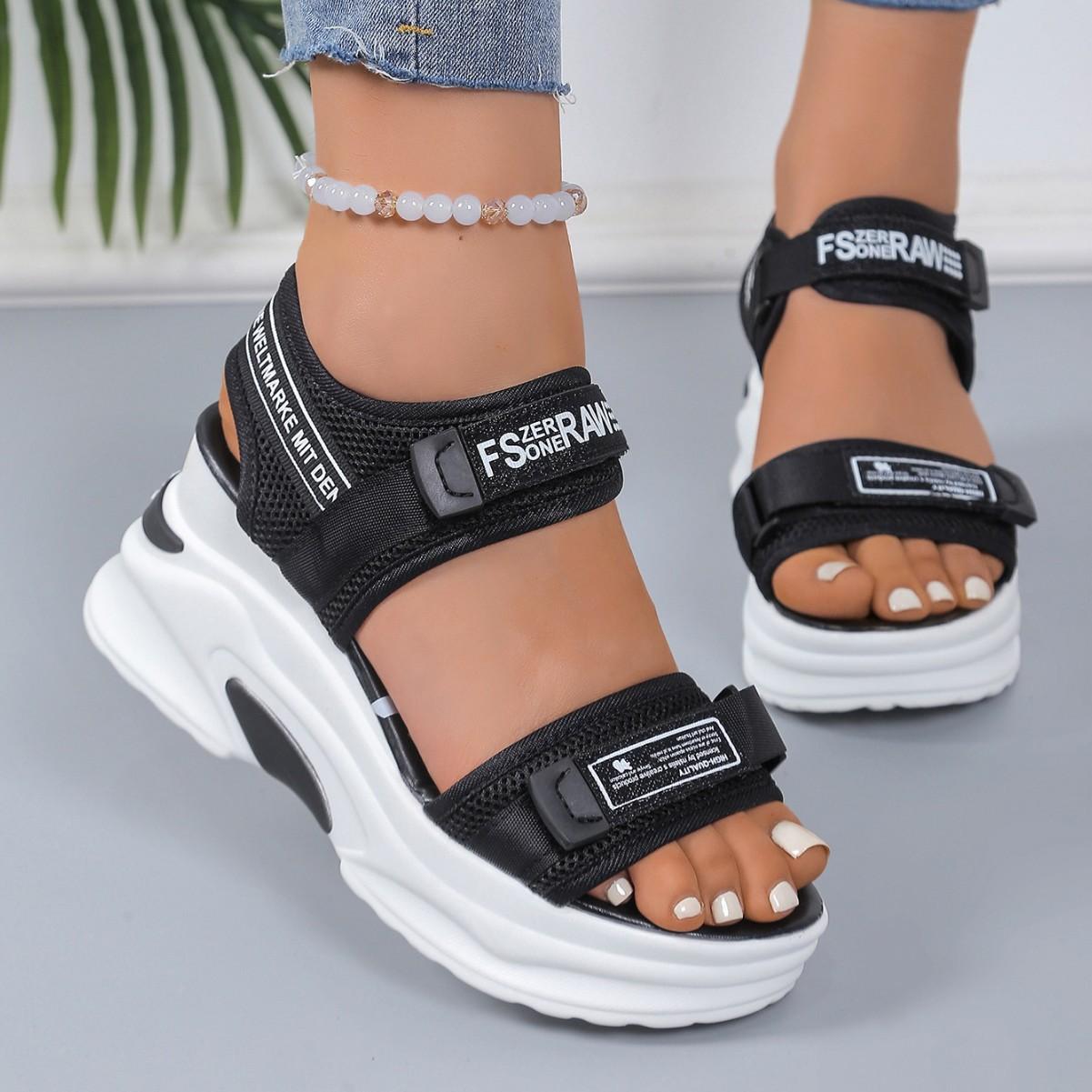 Damen Plateau-Sandalen Offene Zehenpartie Lässige Sportsandalen Bequeme Sommerschuhe Wanderschuhe 42 schwarz